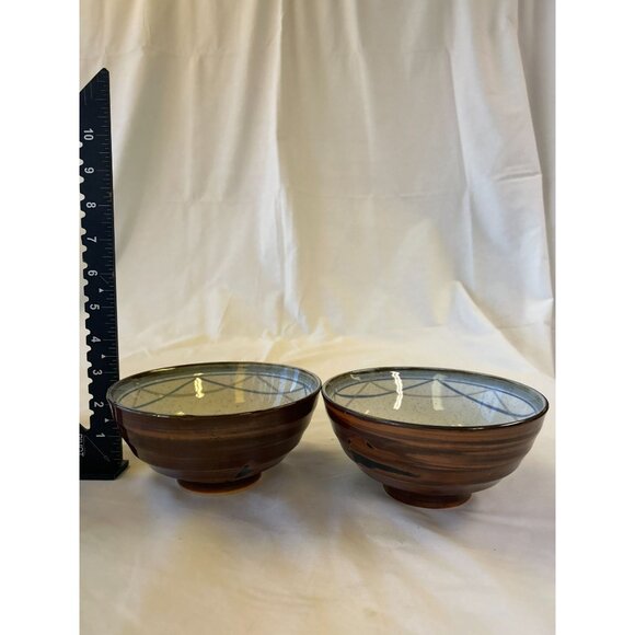 Handcrafted Ceramic Japanese Tea Bowls With Geometric Pattern & Glossy Finish - - Picture 2 of 2